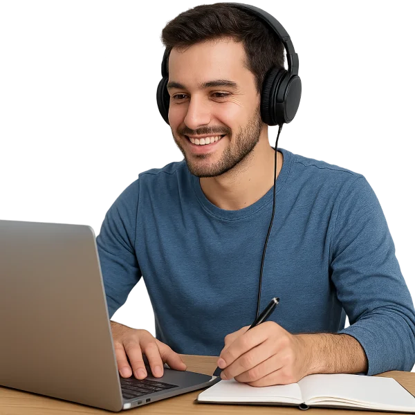 Hombre sonriendo, elemento principal de la cabecera